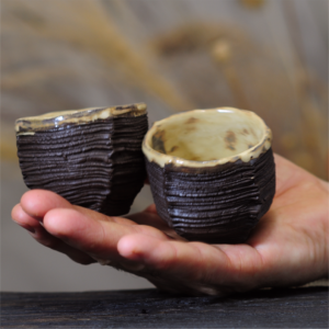 Handbuilt black yunomi cup 85ml textured ceramic tea cup