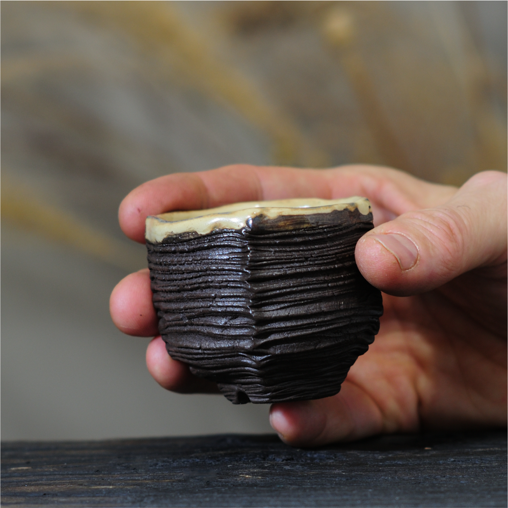 Small black ceramic espresso cup wabi sabi style