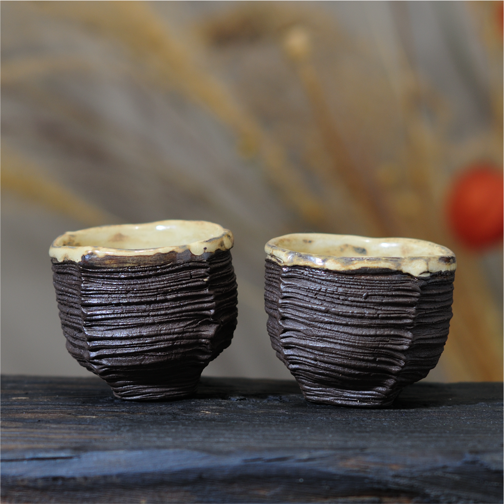 Black clay sake cup 85ml one-of-a-kind