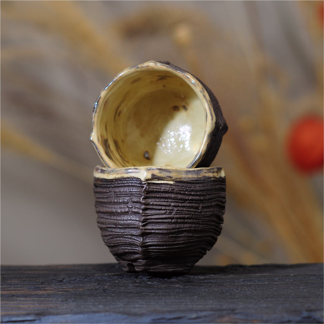 Textured stoneware yunomi cup handmade pottery