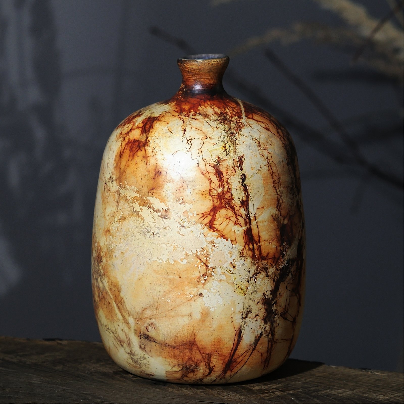 sculptural ceramic vase saggar fired