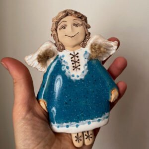 turquoise ceramic angel wall decor front view
