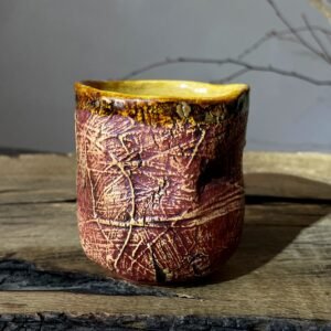 Handmade ceramic yunomi tea cup with textured surface 160 ml