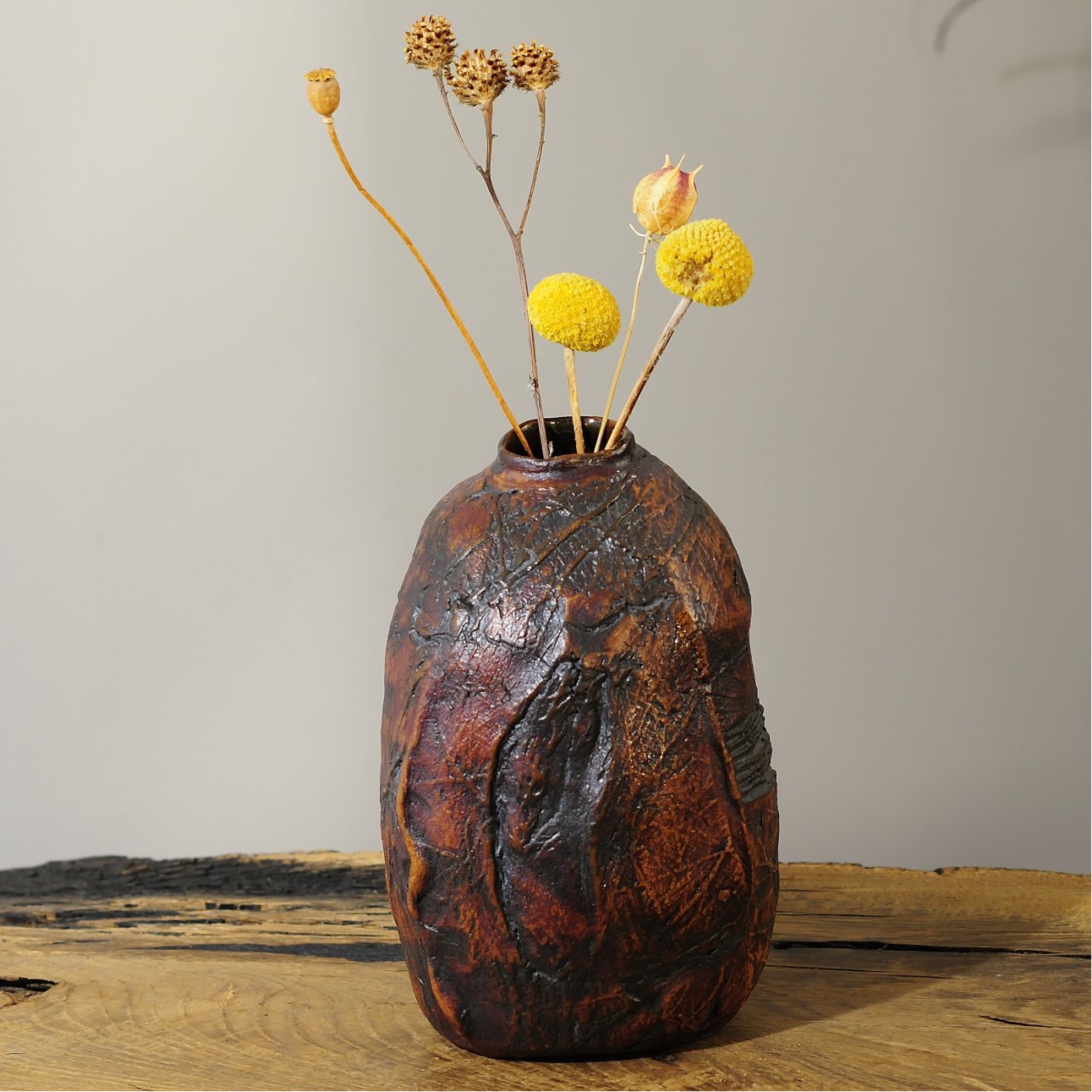 vase in rustic modern home decor setting