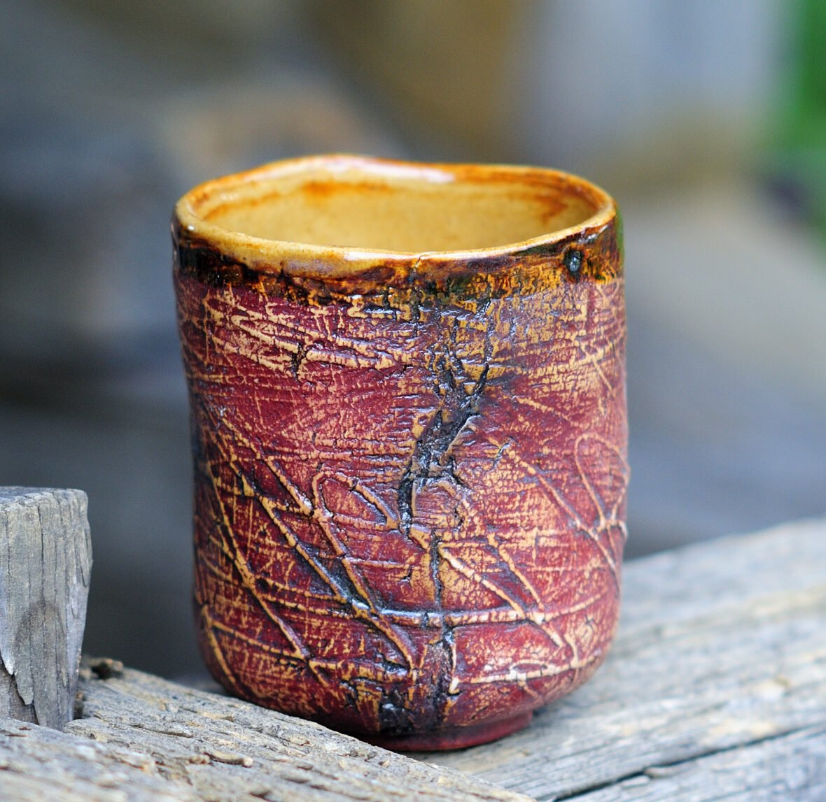 handmade ceramic yunomi tumbler textured surface 230ml