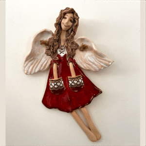 red ceramic angel wall hanging handmade