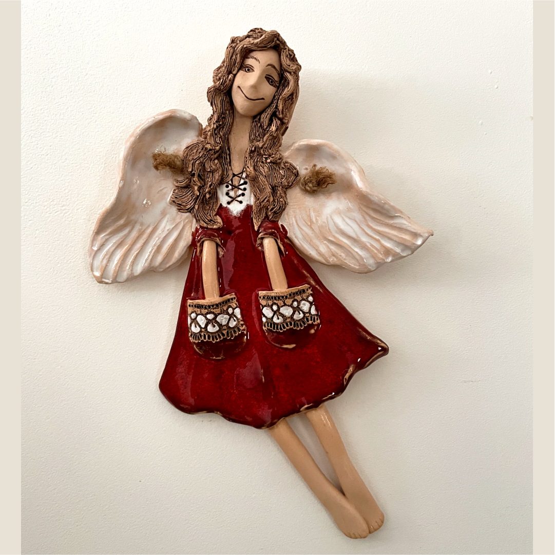 red ceramic angel wall hanging handmade