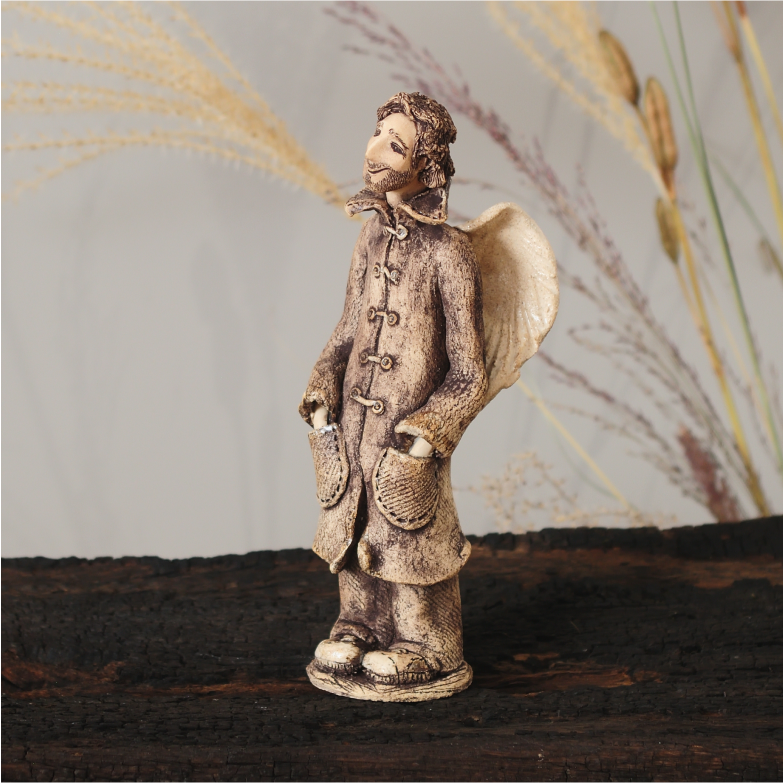 Ceramic angel sculpture handmade artwork side view