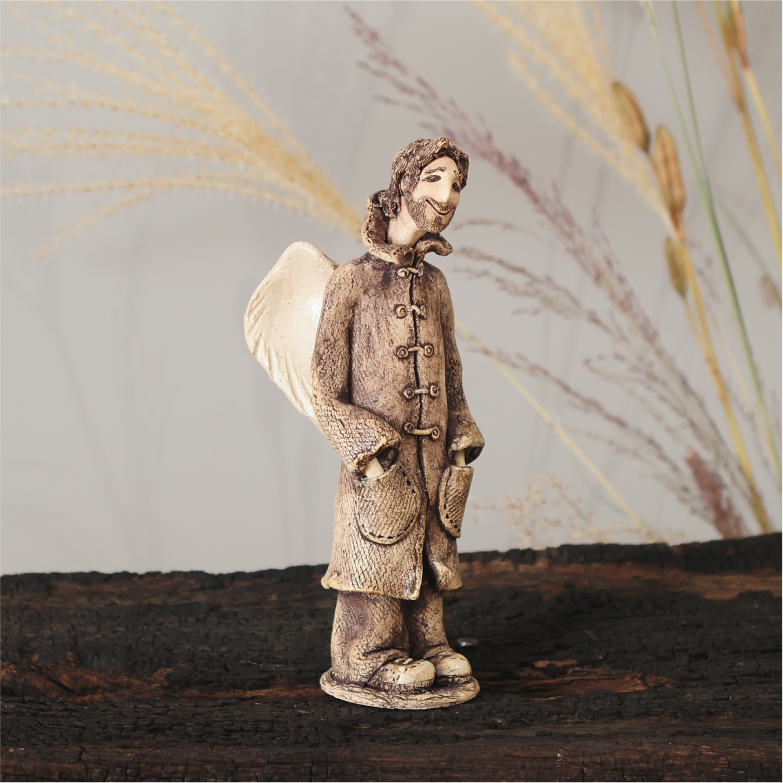 One of a kind stoneware angel sculpture front view