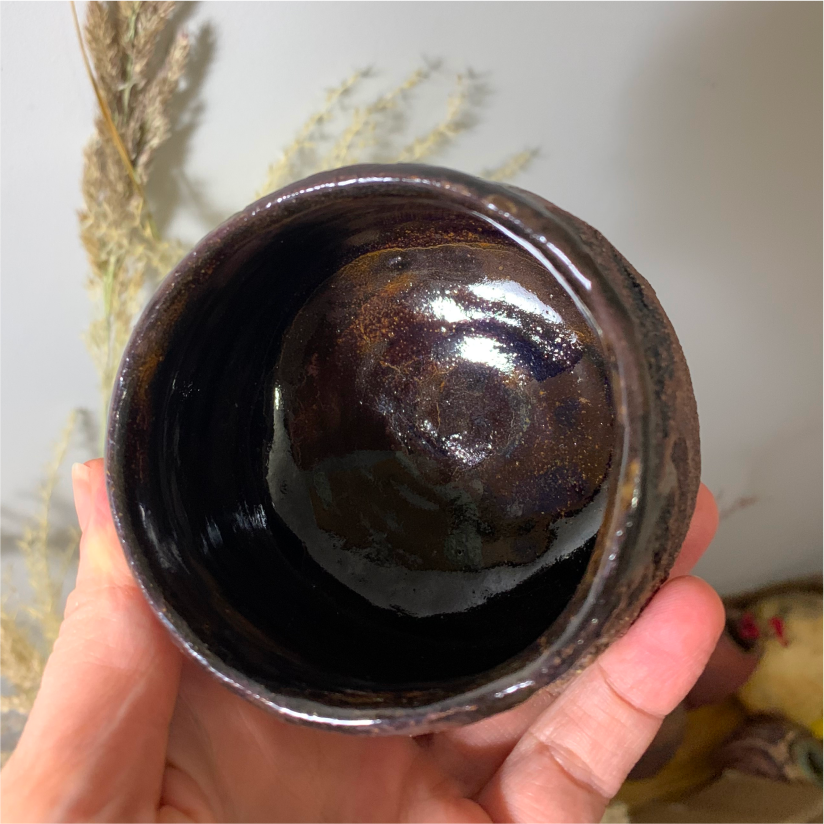 handmade stoneware yunomi cup glazed interior detail