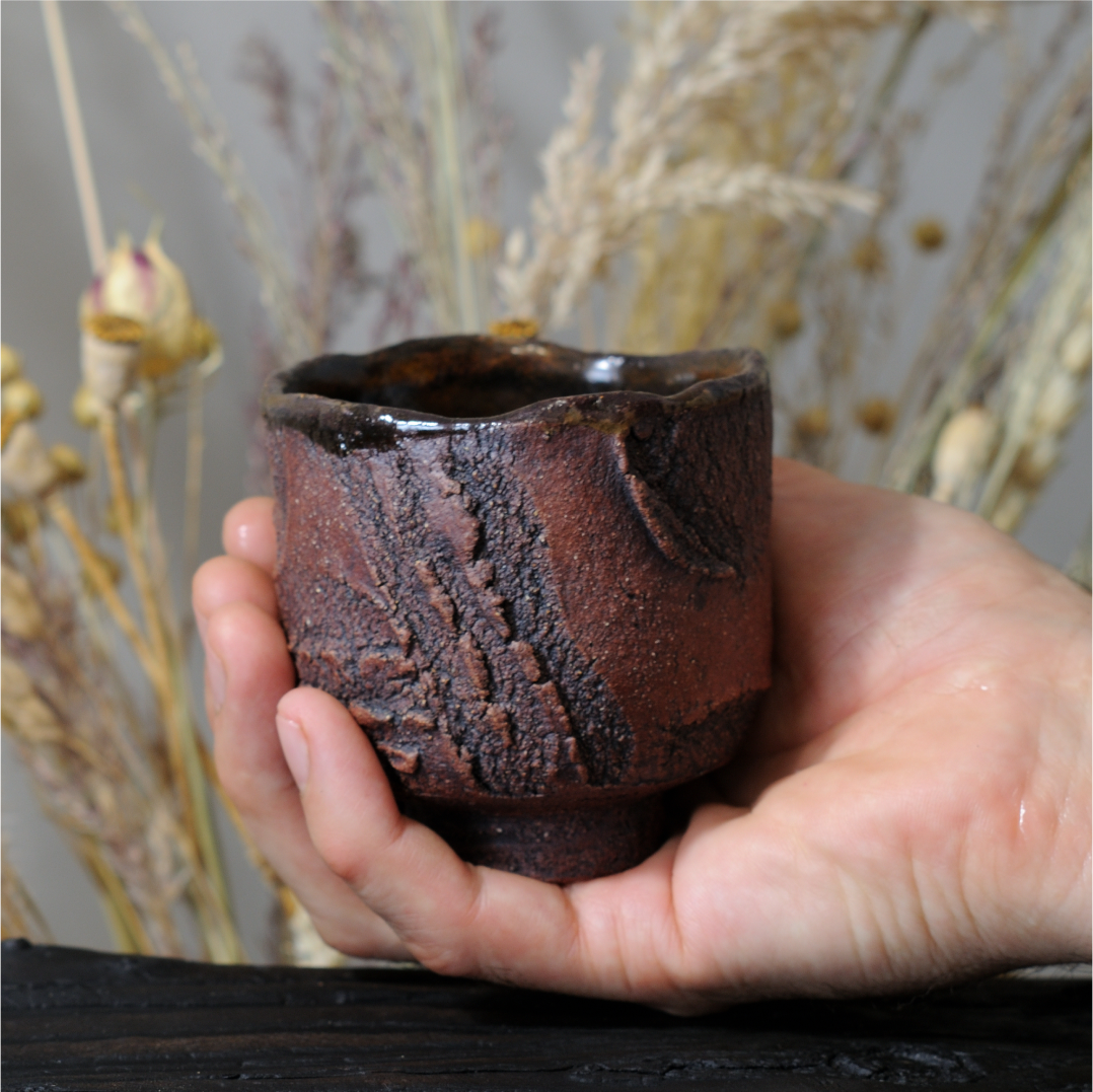 handmade ceramic yunomi cup in hand scale 200ml