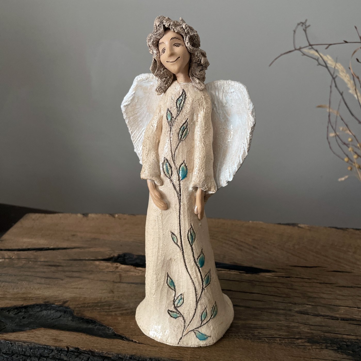 Handcrafted white angel ceramic decor sculpture for home interior