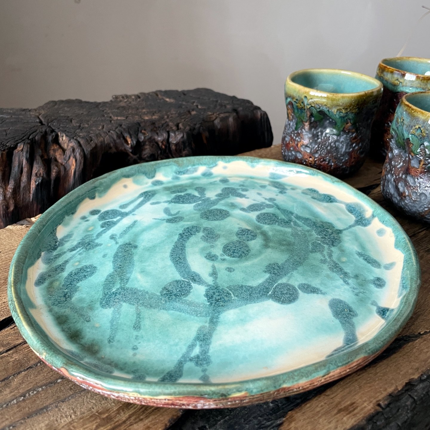 Stacked handmade ceramic serving plates