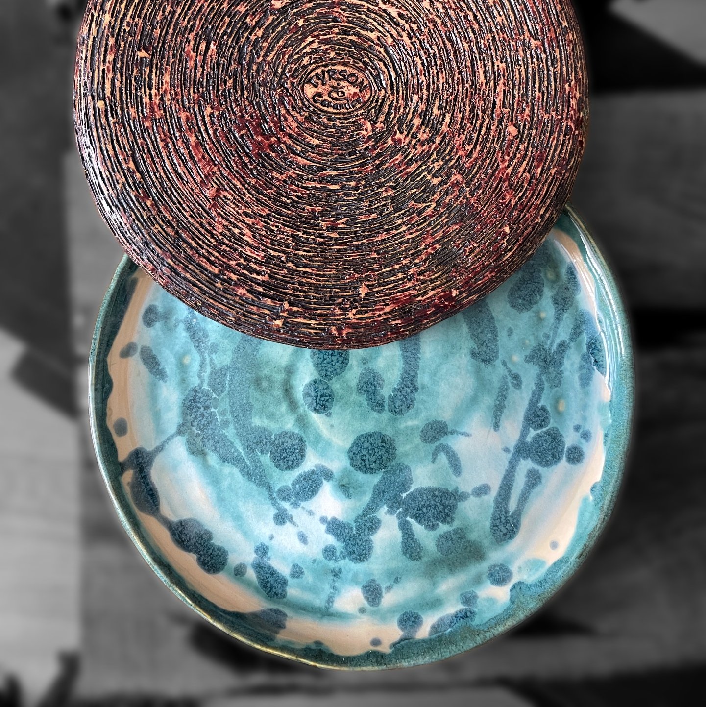 Handmade ceramic serving plate viewed from above