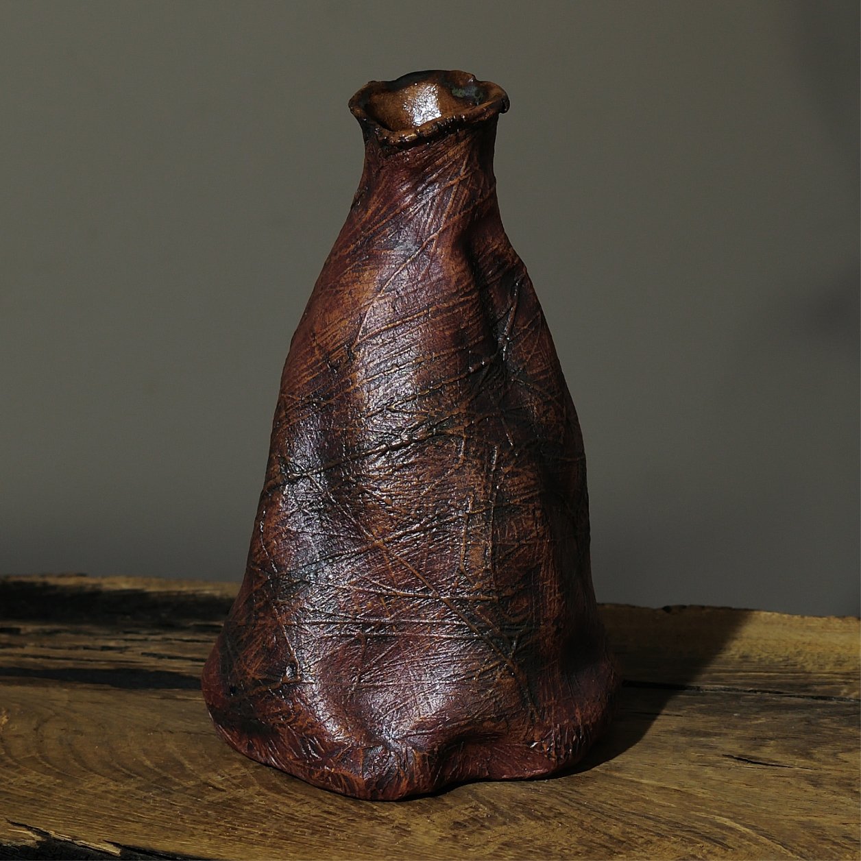 Front view of handmade sculptural ceramic vase