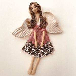 pink ceramic angel wall hanging handmade