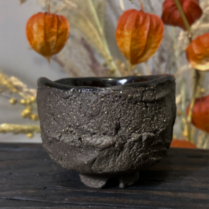 Handmade ceramic guinomi tea cup kurinuki, black stoneware, 100ml