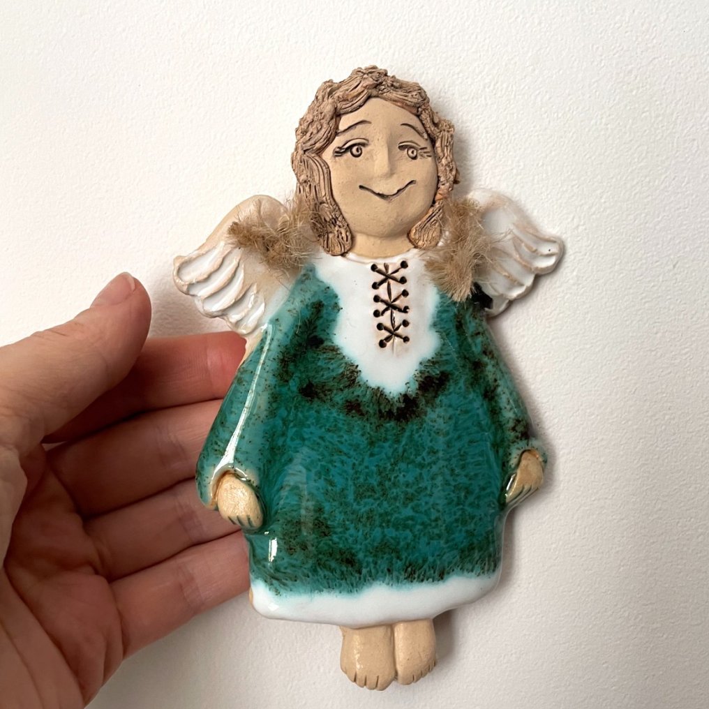 decorative ceramic angel wall art green glaze