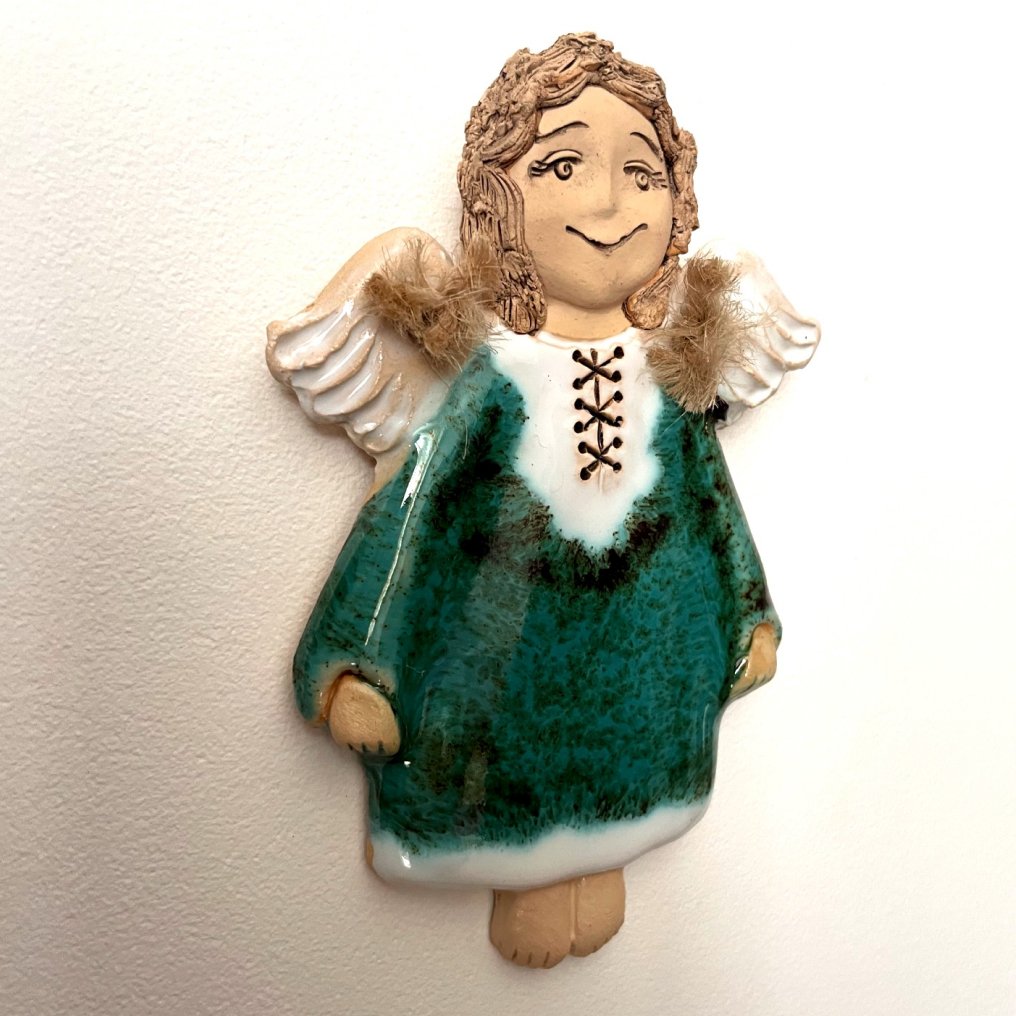 ceramic angel ornament green handmade