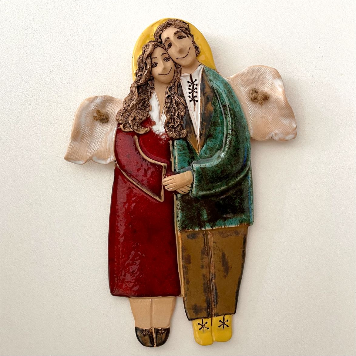 angel couple wall art ceramic handmade