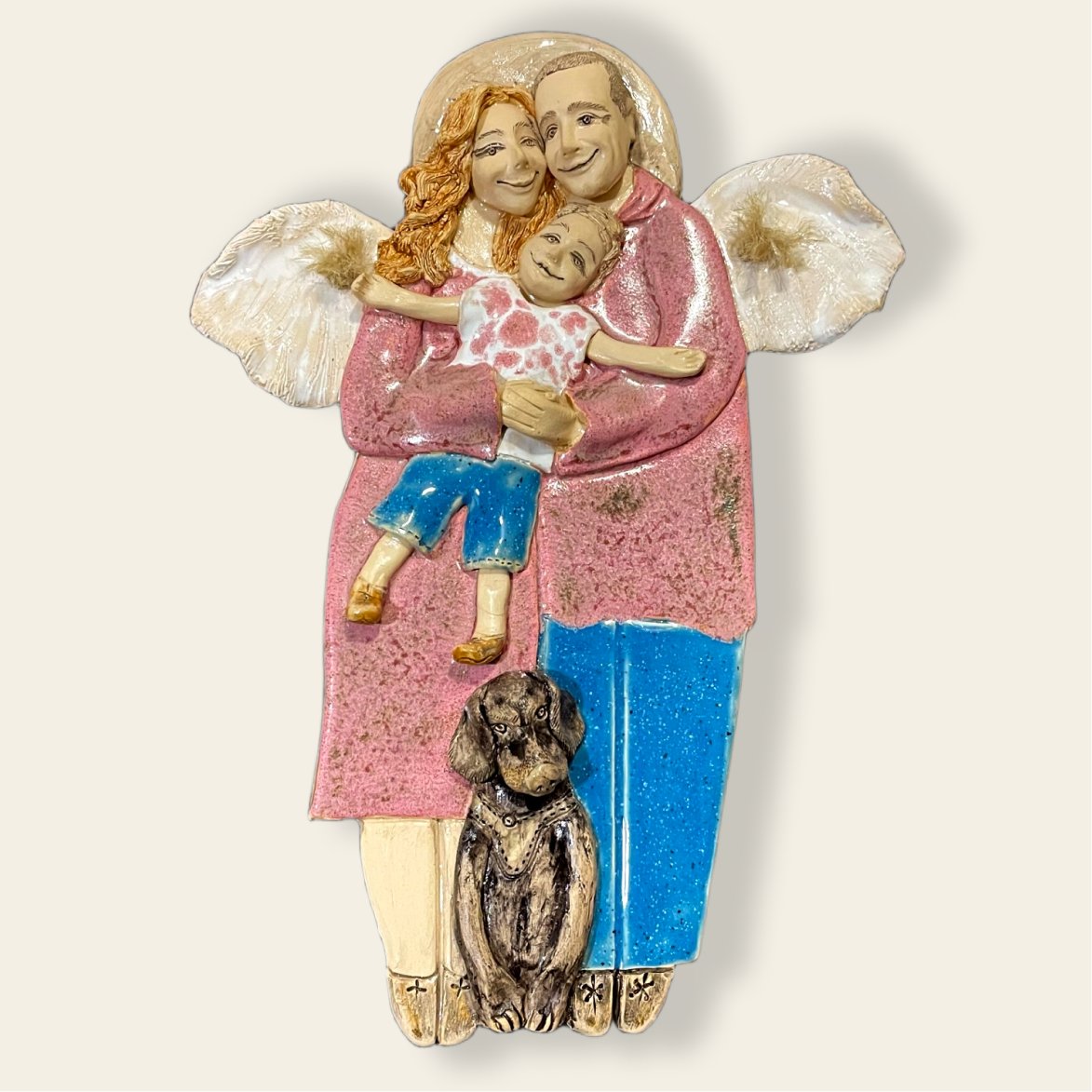 ceramic family wall panel angel wings relief