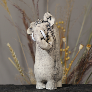 ceramic elephant art sculpture with window handmade