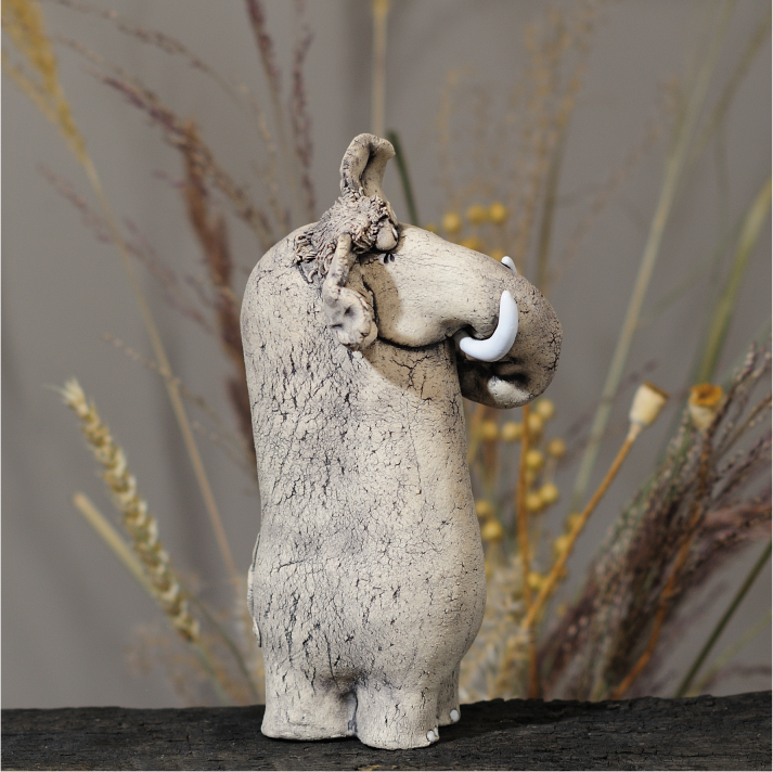 unique ceramic elephant figurine white clay