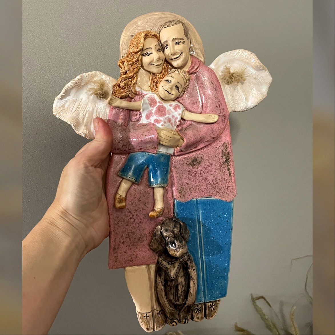 family angel wall hanging ceramic art