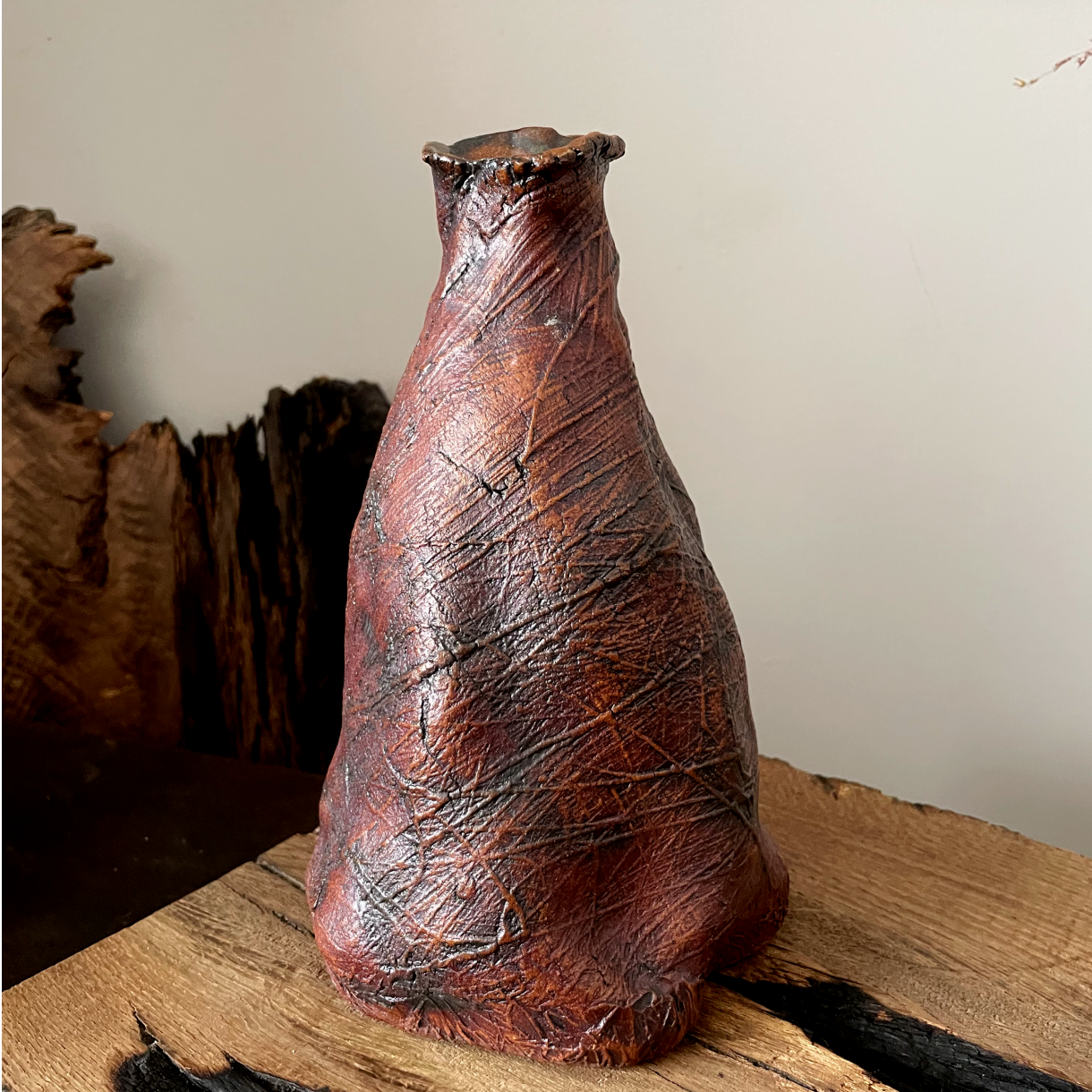 Glazed interior of one-of-a-kind ceramic vase