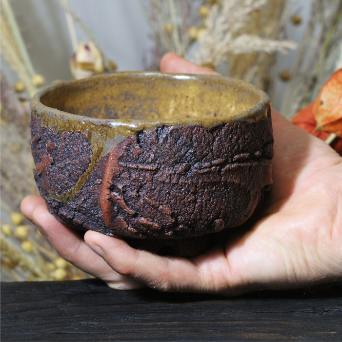 Textured exterior detail of kurinuki ceramic bowl PAUSE