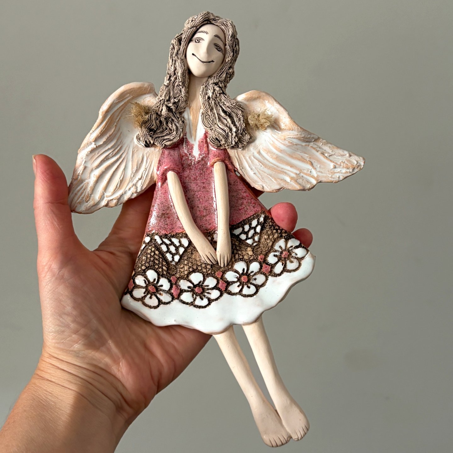 Pink Ceramic Angel Wall Hanging - Image 2