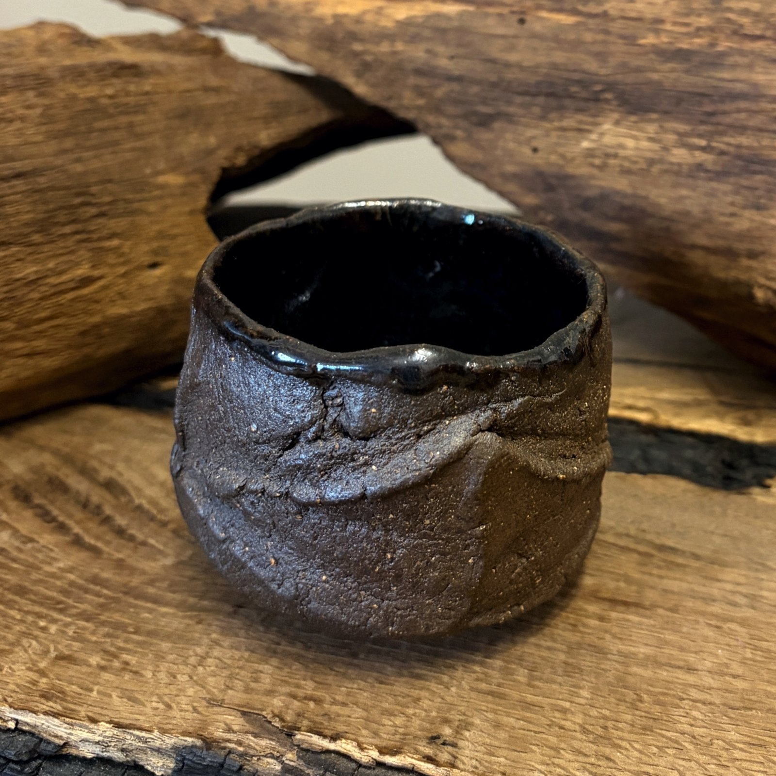 Black Stoneware Kurinuki Tea Cup – Guinomi – 100ml - Image 3