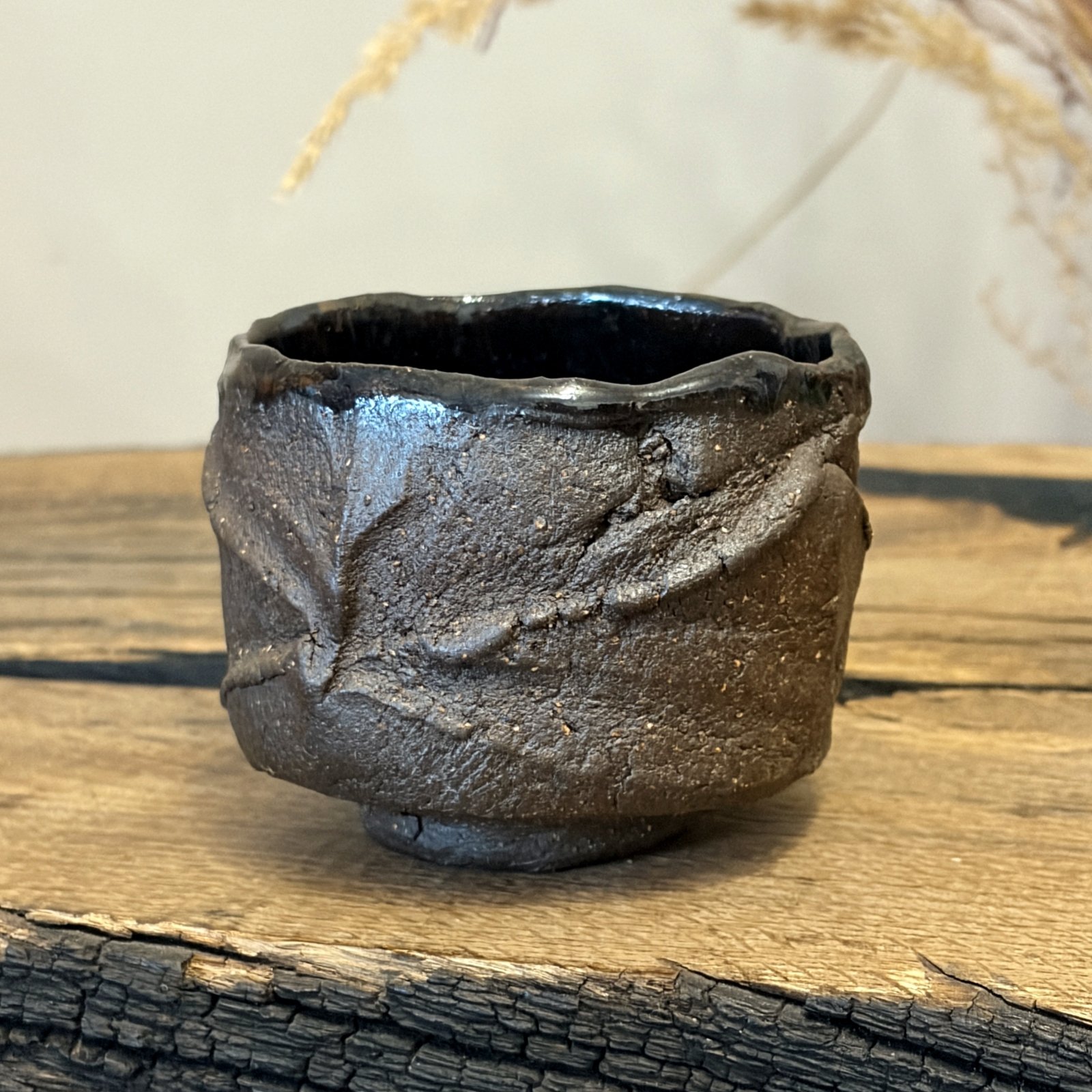 Black Stoneware Kurinuki Tea Cup – Guinomi – 100ml - Image 2