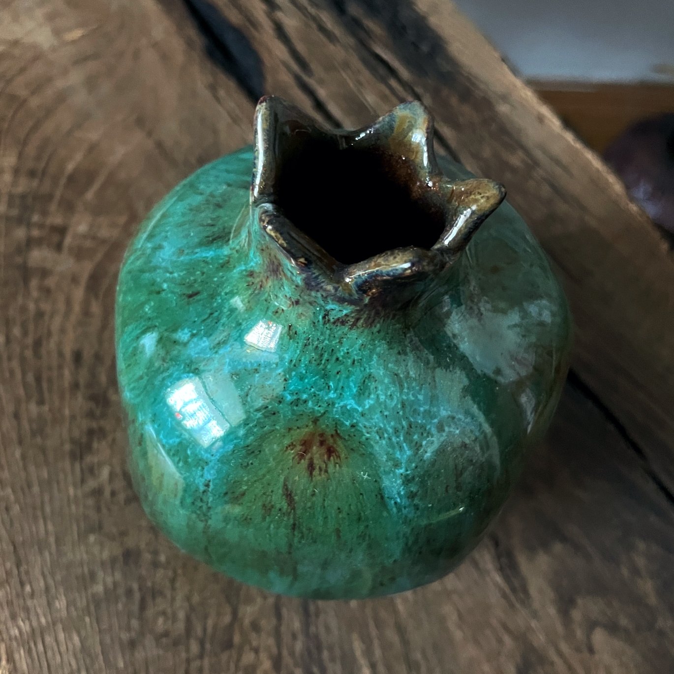 Handmade pottery pomegranate sculpture for home decor