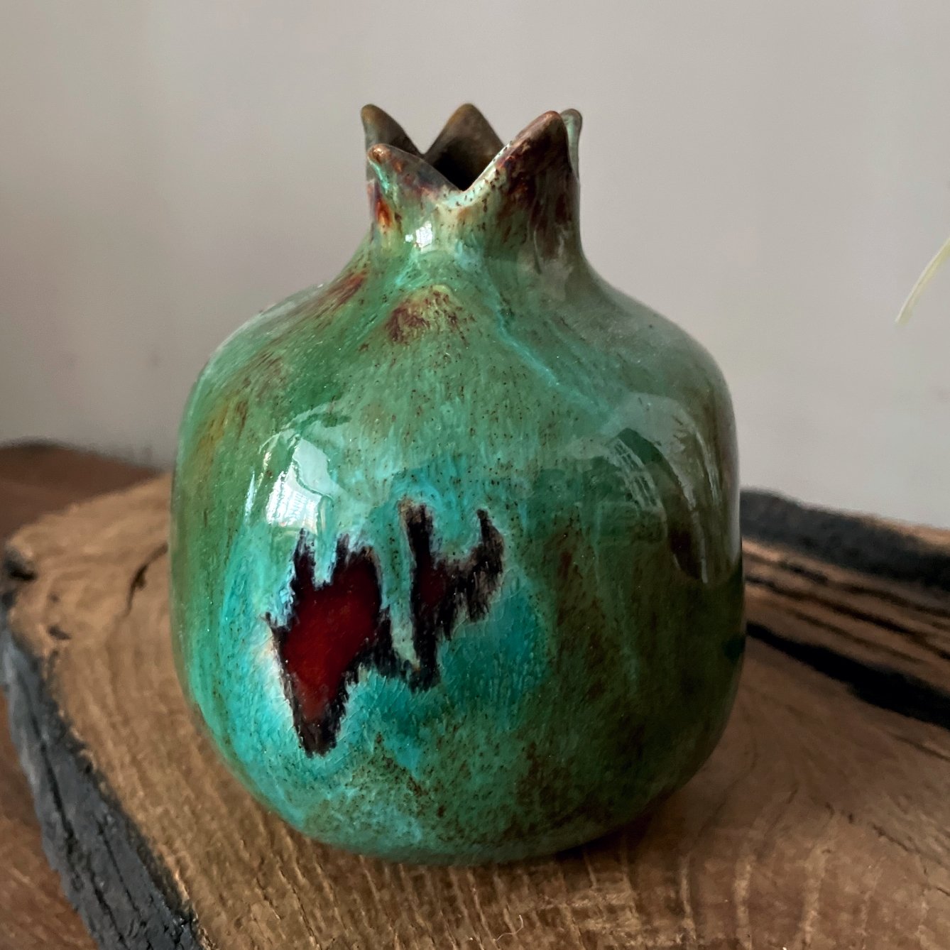 One of a kind ceramic pomegranate art piece