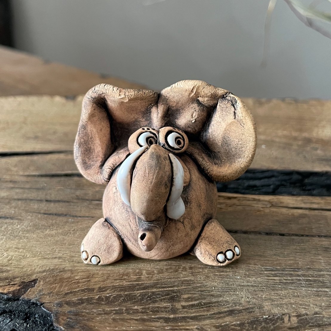 small cute elephant pottery figurine handmade