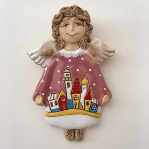 Pink angel wall hanging with white wings