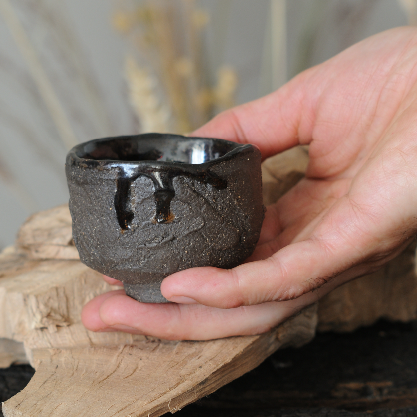 One of a kind ceramic guinomi cup with textured surface