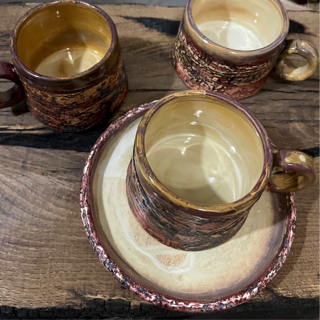 Textured stoneware espresso cup with glazed interior