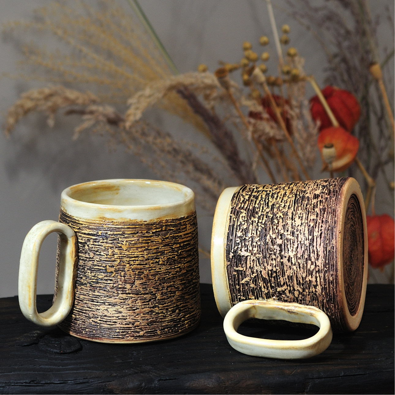 textured ceramic mug for tea and coffee