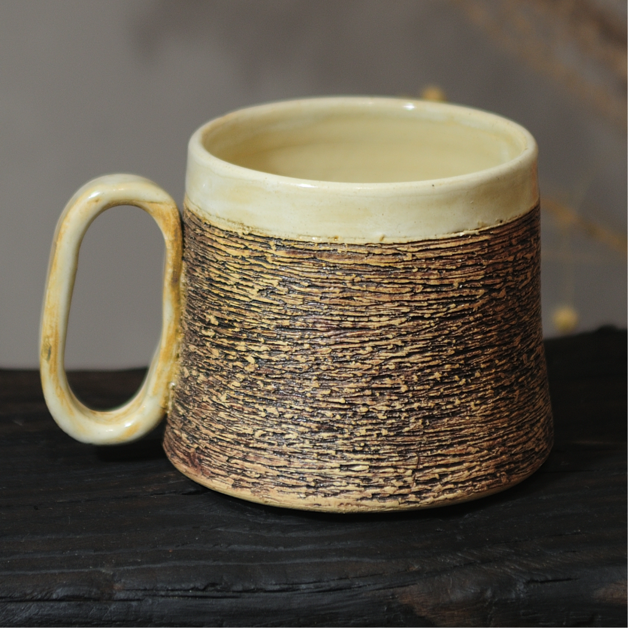 artisan ceramic mug close up texture