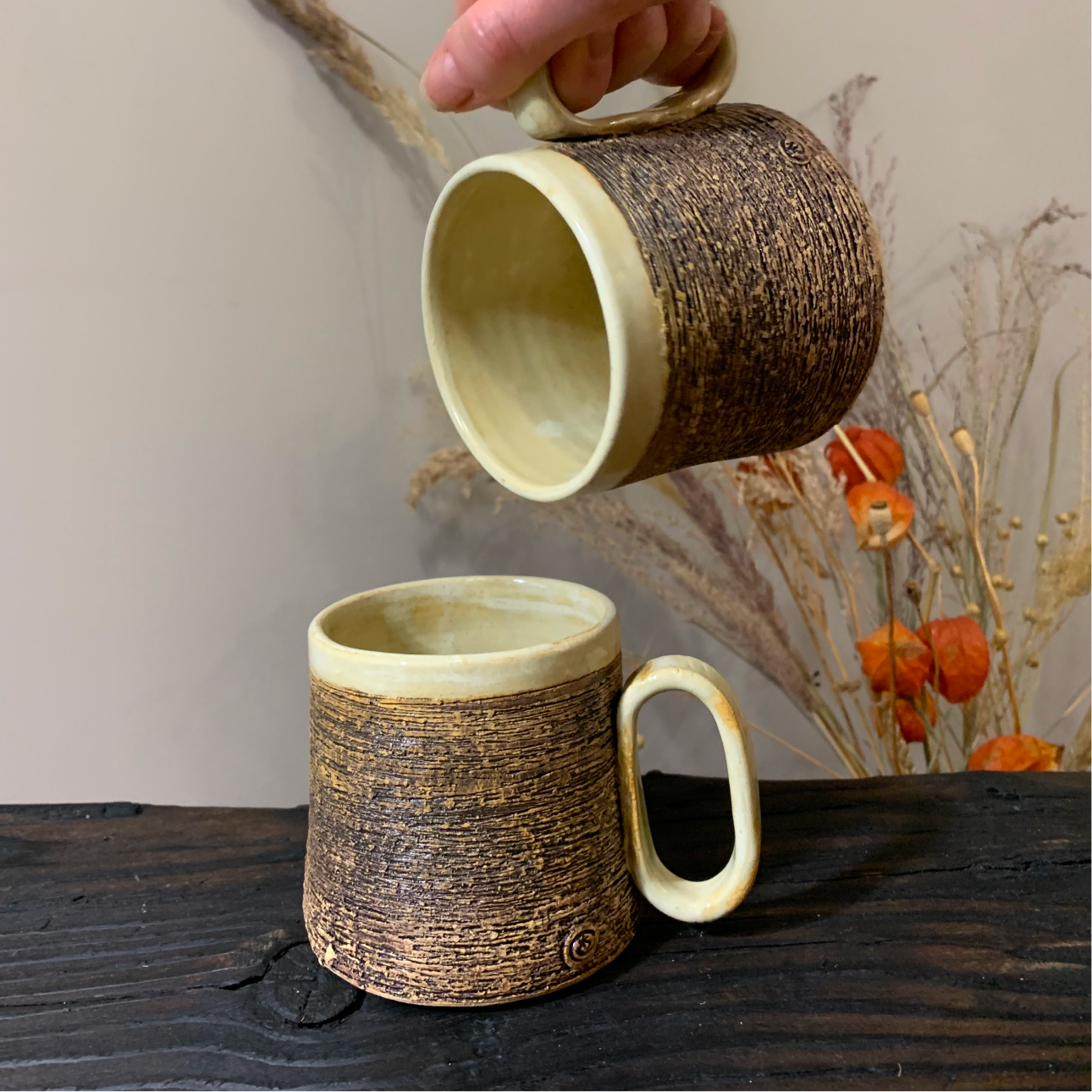 author made ceramic mug detail