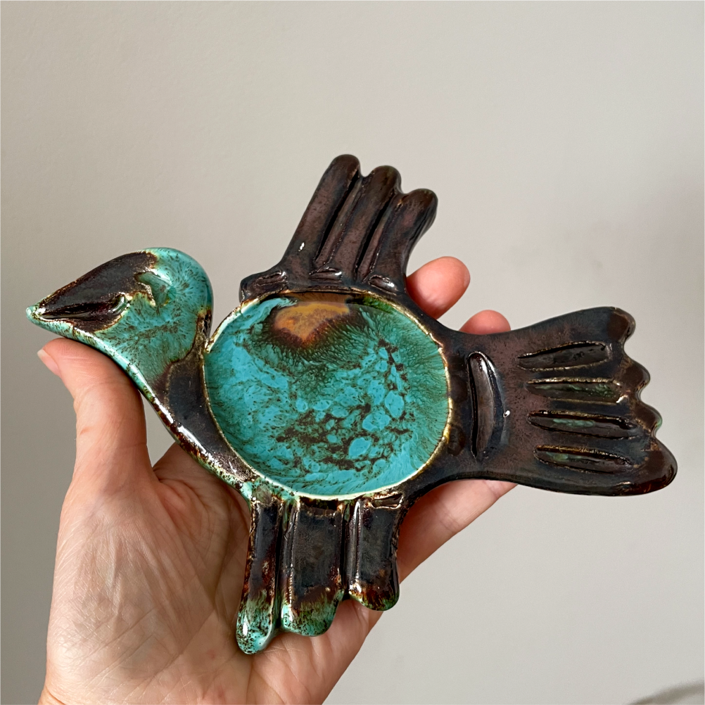 Handmade ceramic bird wall sculpture