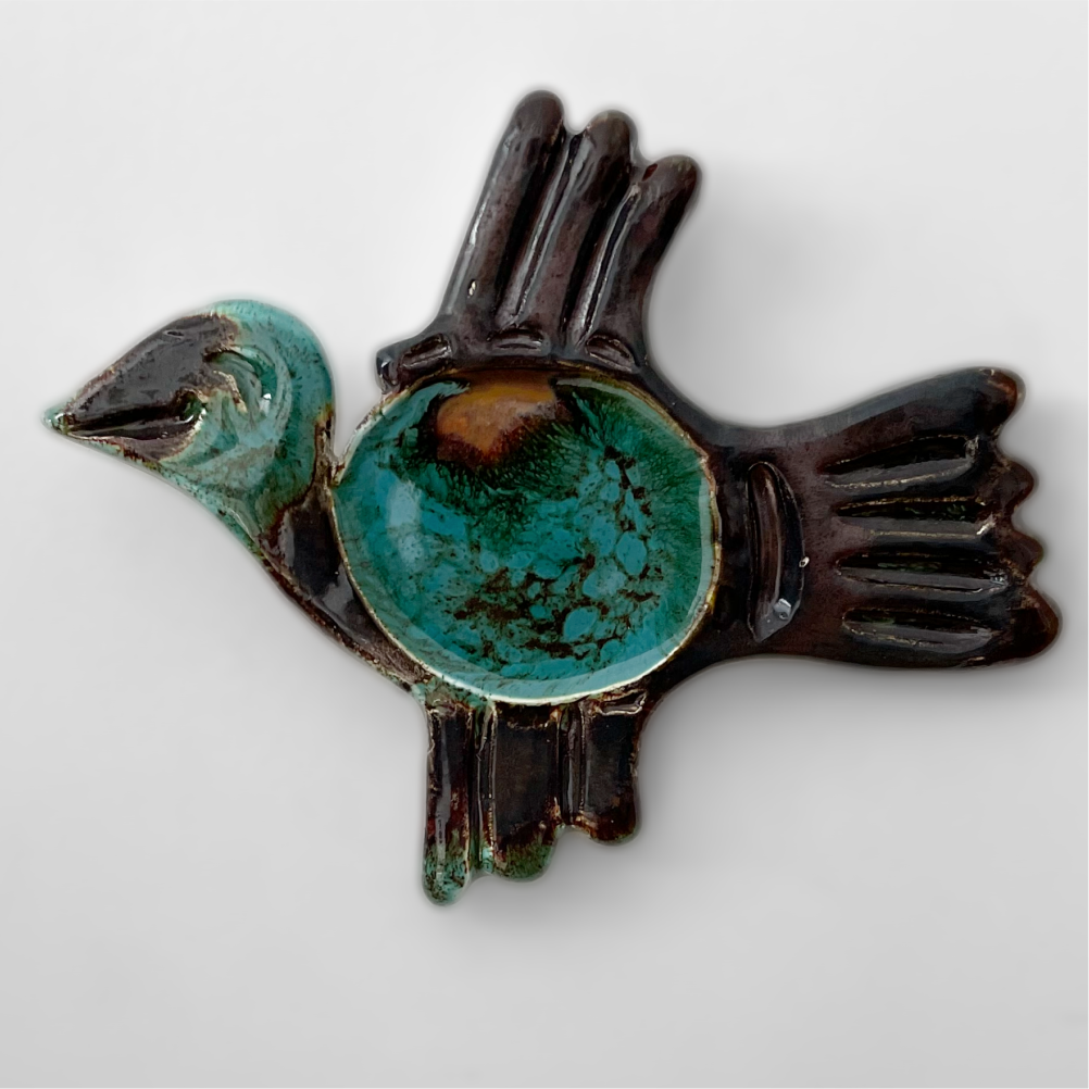 Ceramic bird wall decor with turquoise glaze