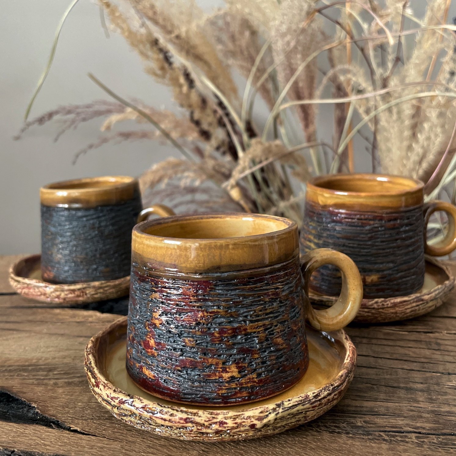 Handmade ceramic espresso cup and saucer set