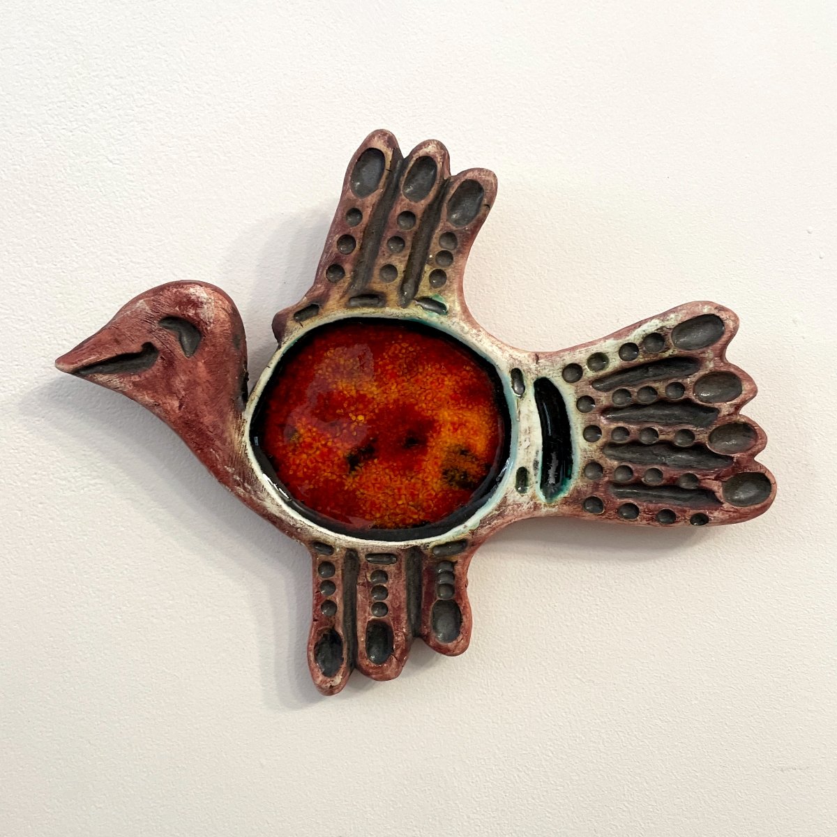 Ceramic bird wall hanging handcrafted from stoneware clay
