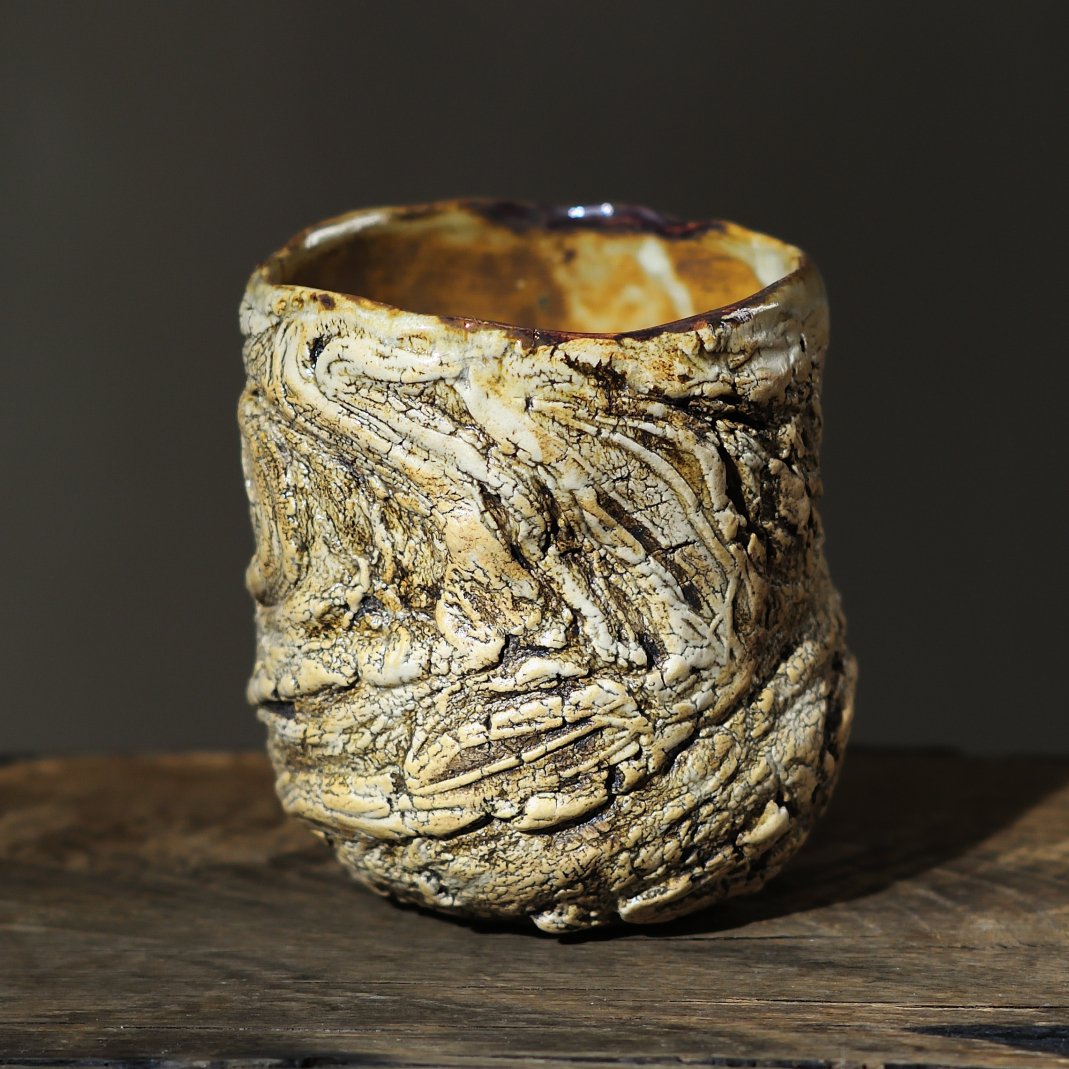 handmade ceramic cup 300 ml textured surface