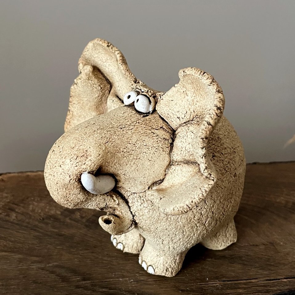 Artistic Ceramic Elephant Figurine – One of a Kind Sculpture - Image 3