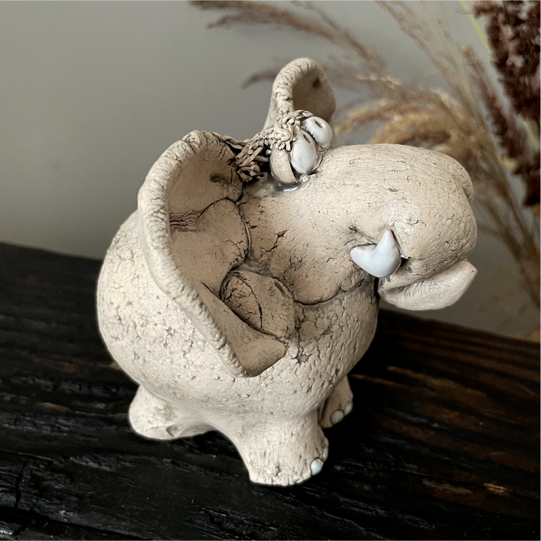 Cute Ceramic Elephant Art Sculpture – Handmade Decor - Image 4