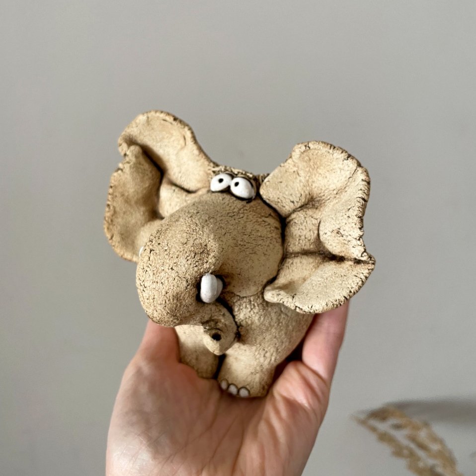 Artistic Ceramic Elephant Figurine – One of a Kind Sculpture - Image 2